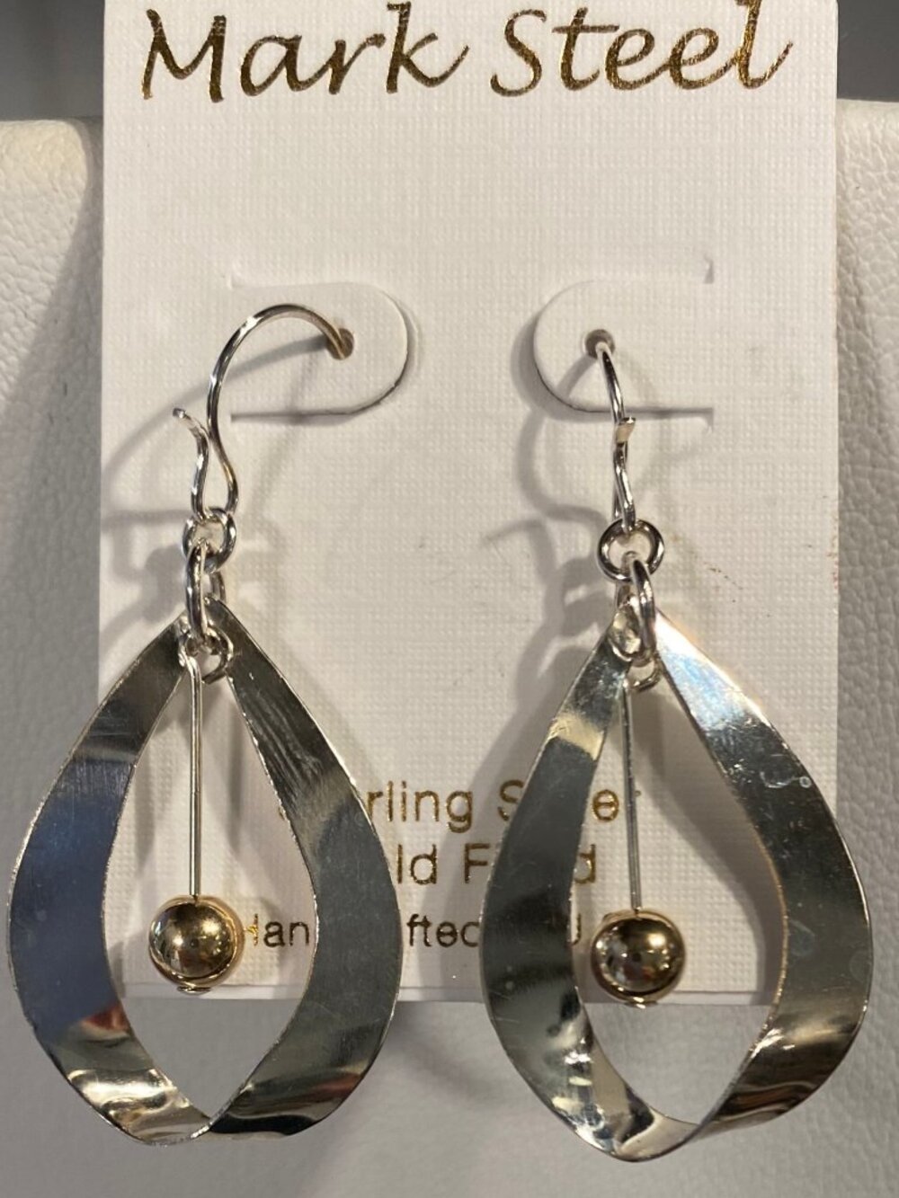 Silver Ribbon Loop with Gold Pearl Mixed Metals Earrings by Mark Steel